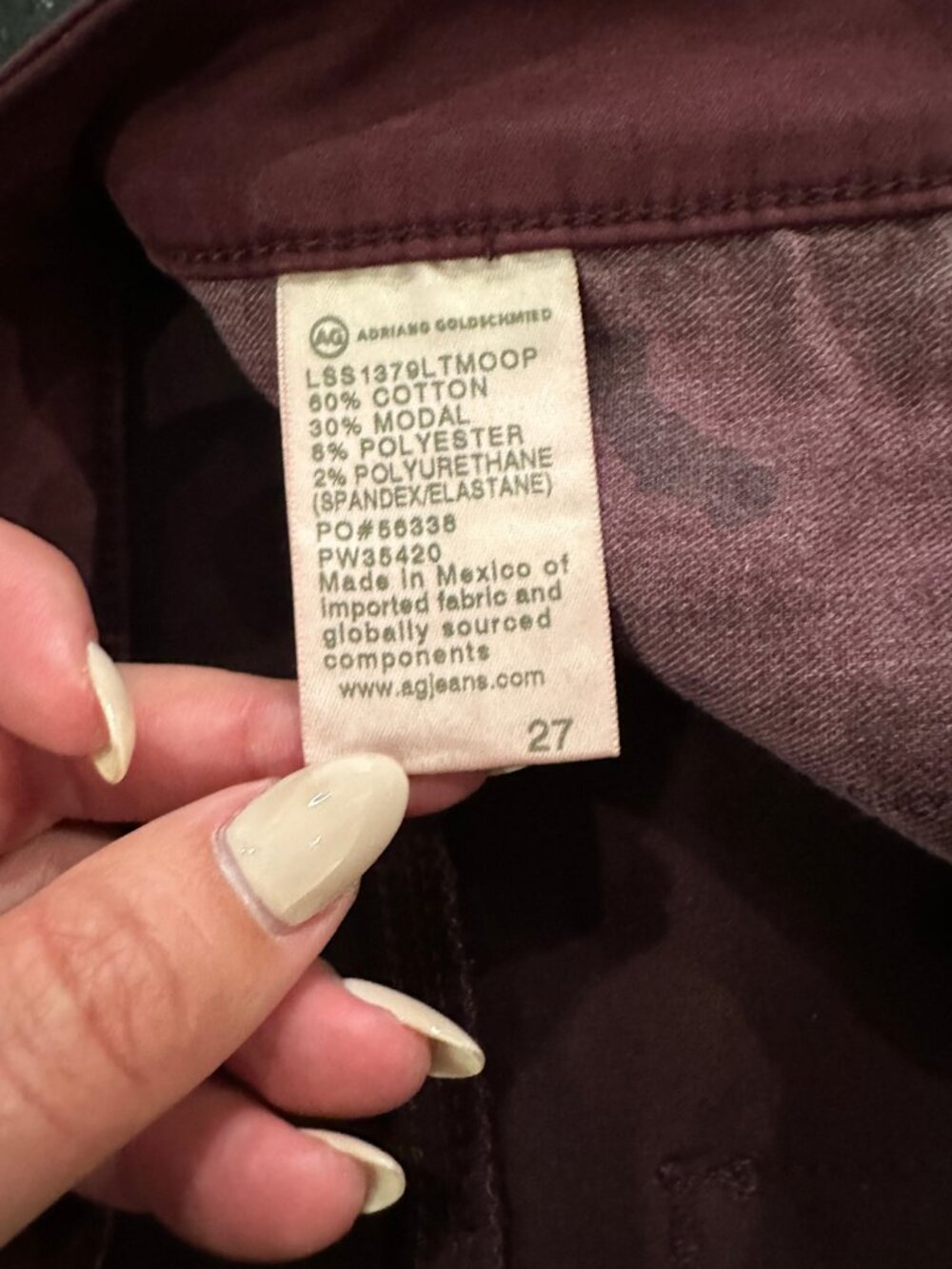 AG Jeans | NWOT | Farrah High Rise Coated Skinny Jeans | Maroon Peak | Size 27 - Picture 7 of 12